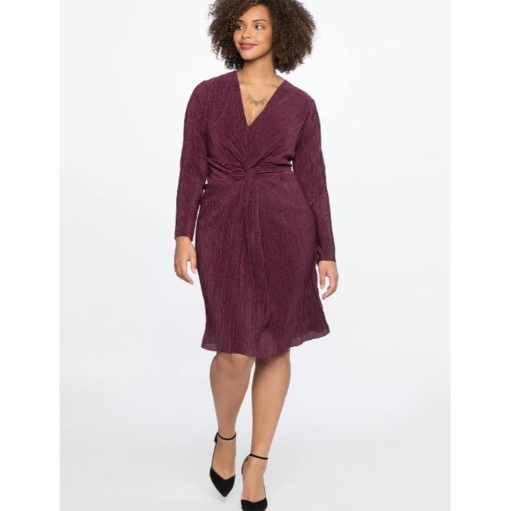 Eloquii Burgundy Knot Front Accordion Dress Women's Size 14